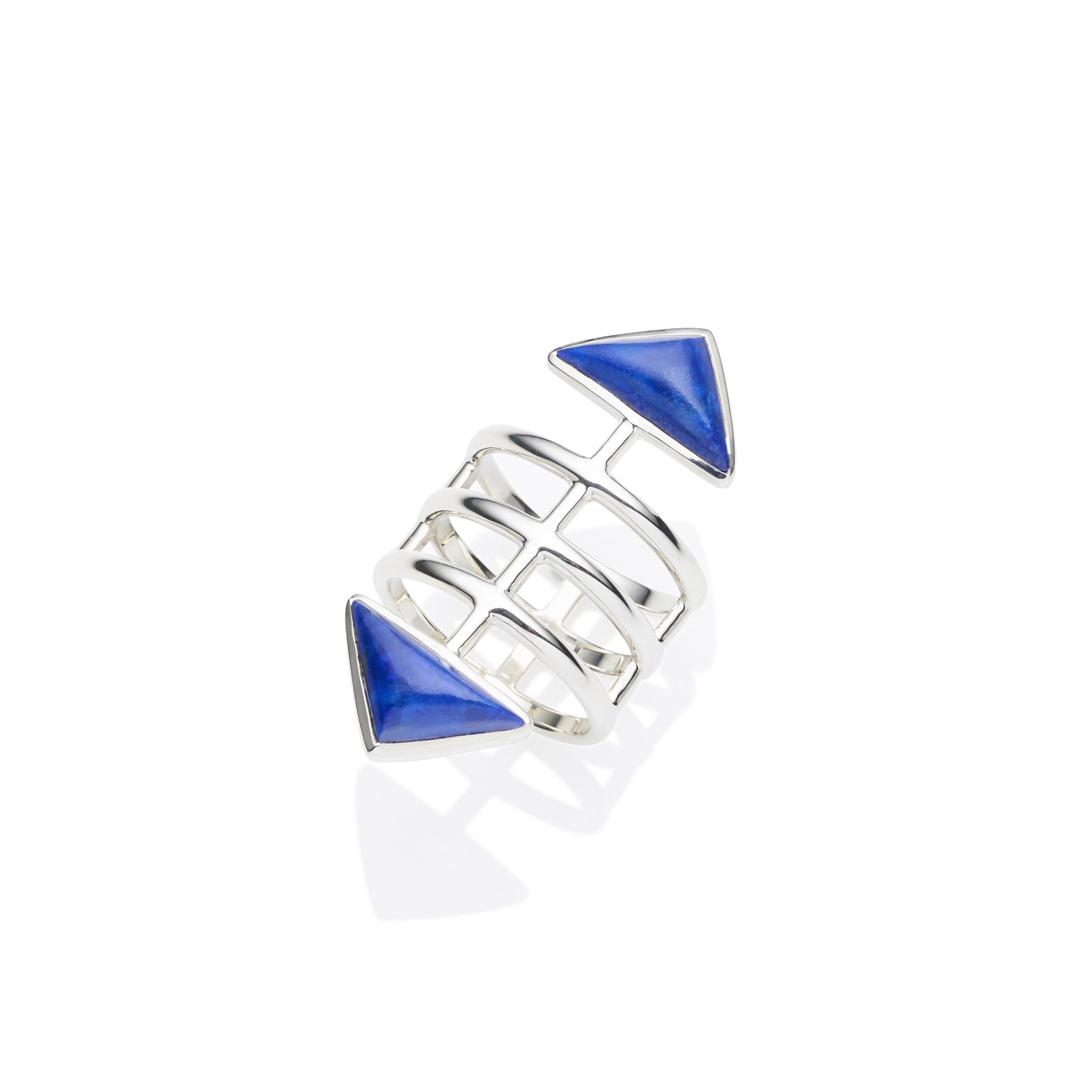 Sterling Silver & Lapis cage ring, jewellery designer, bohemian