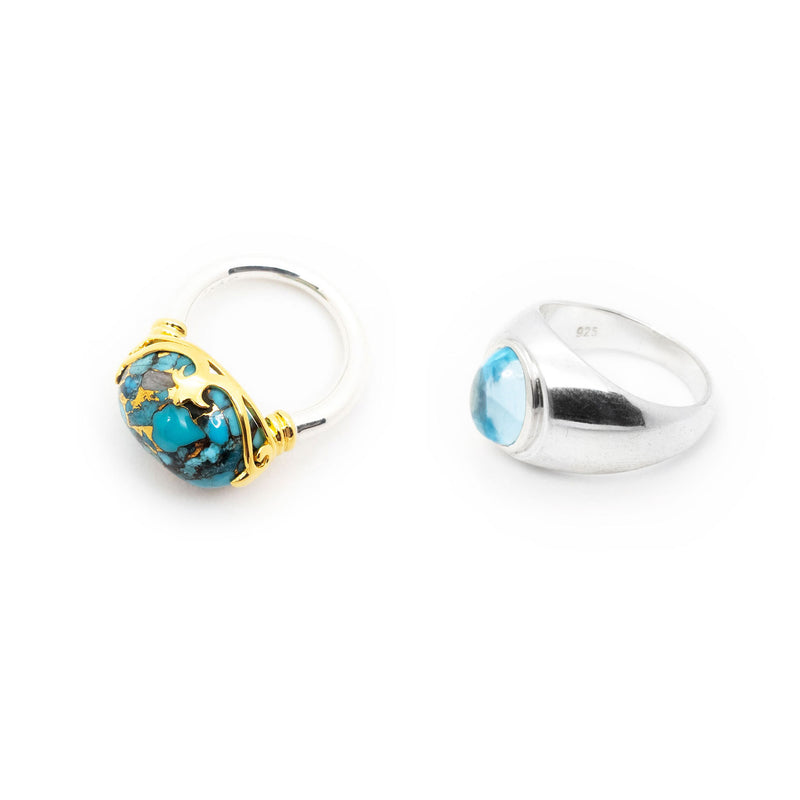 Duchess and Signet Ring Set | Blue Copper Turquoise and Blue Topaz | Valued at $471