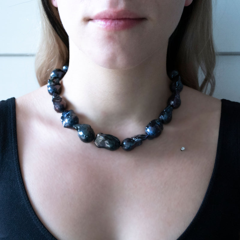 Baroque Pearl Necklace | Black Pearl and Sterling Silver