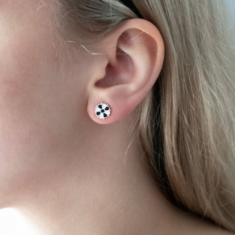 Flower Stud | Black & White Enamel with Sterling Silver