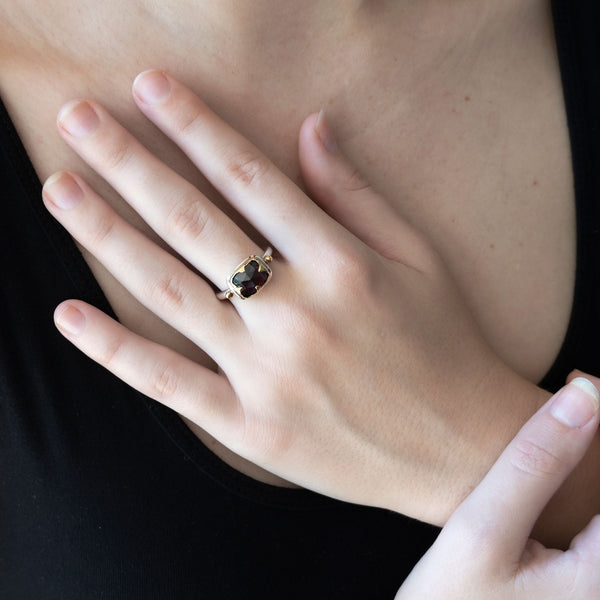 Rectangle Stack Ring | Garnet with Sterling Silver and Gold Plate