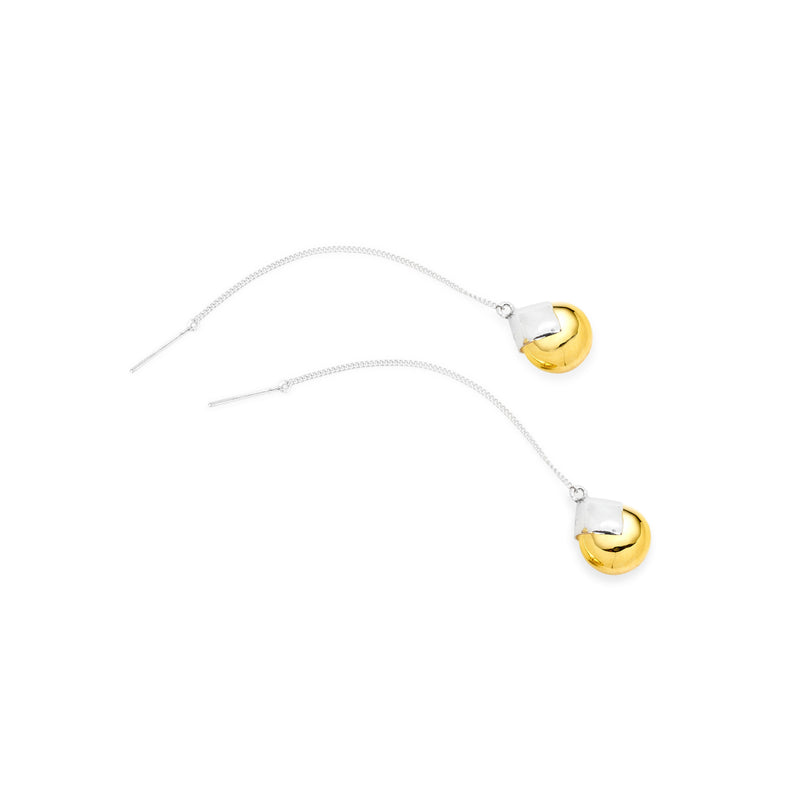 Chain Masai Long Earrings | Sterling Silver and Gold Plated Orb