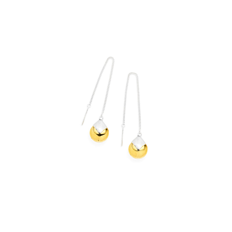 Chain Masai Long Earrings | Sterling Silver and Gold Plated Orb