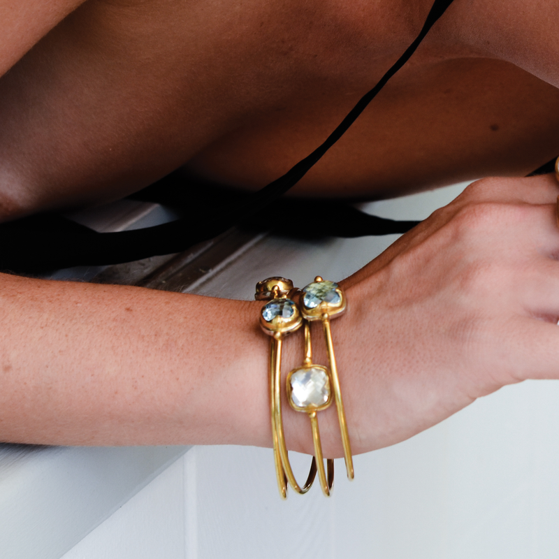 Round Stack Bangle | Crystal with Sterling Silver and Gold Plate