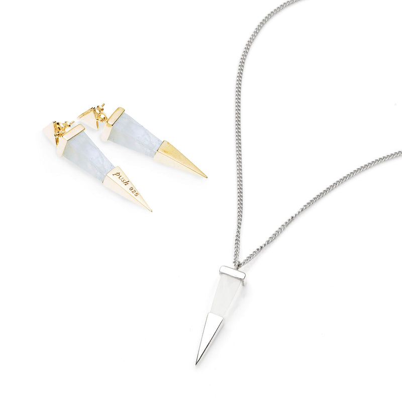 Shard Earring and Pendant Set | Moonstone and Crystal | Valued at $462