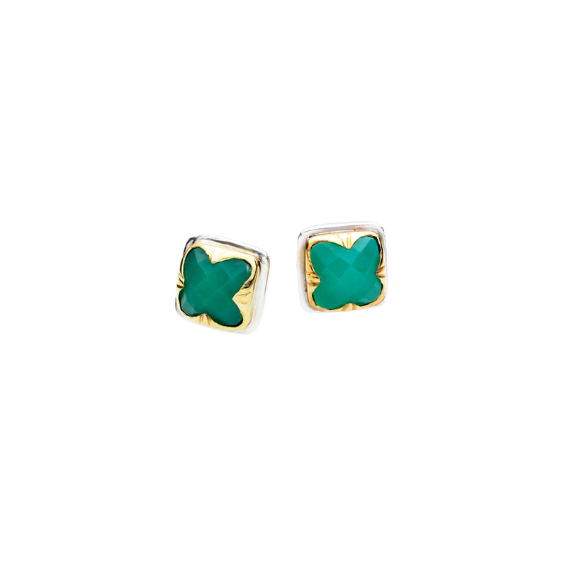 Round Stack Studs | Chrysoprase with Sterling Silver and Gold Plate