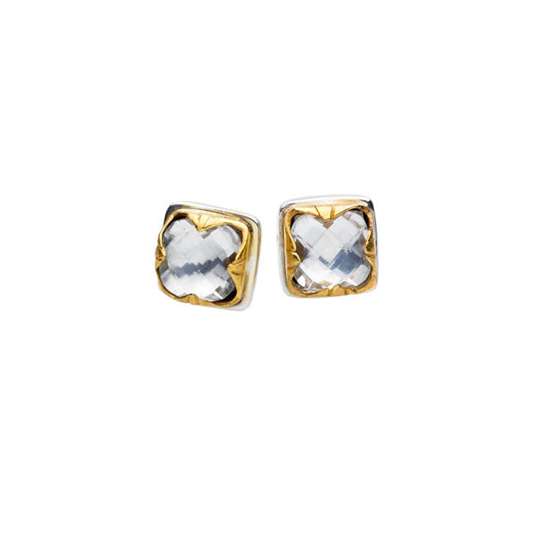 Round Stack Studs | Crystal with Sterling Silver and Gold Plate