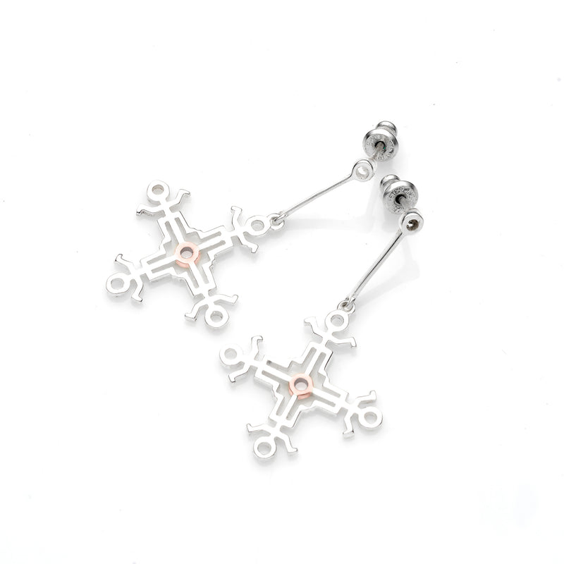 Hangman Square Drop Earrings | 925 Sterling Silver and Rose Gold Plate