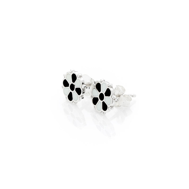 Flower Stud | Black & White Enamel with Sterling Silver