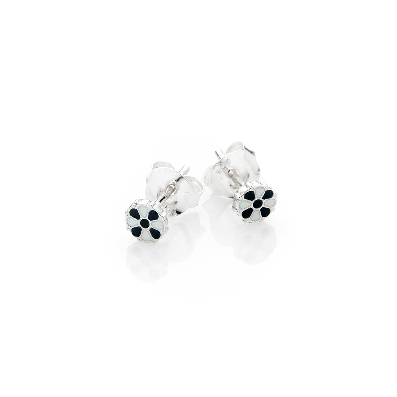 Mini Flower Stud | 925 Sterling Silver with Black & White enamel