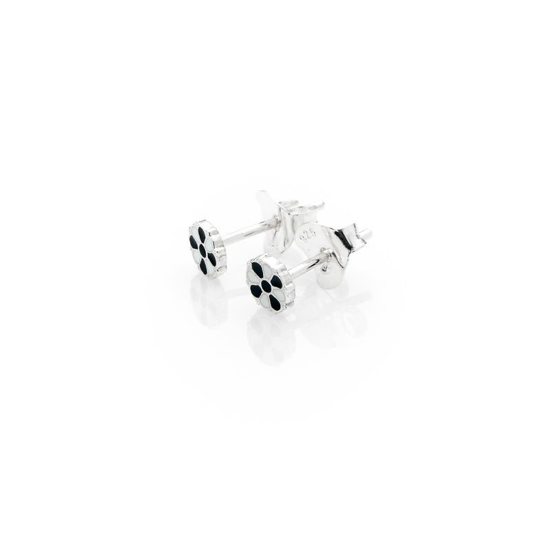 Mini Flower Stud | 925 Sterling Silver with Black & White enamel