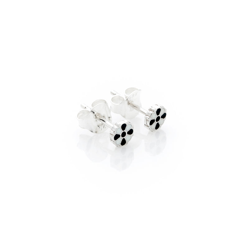 Mini Flower Stud | 925 Sterling Silver with Black & White enamel