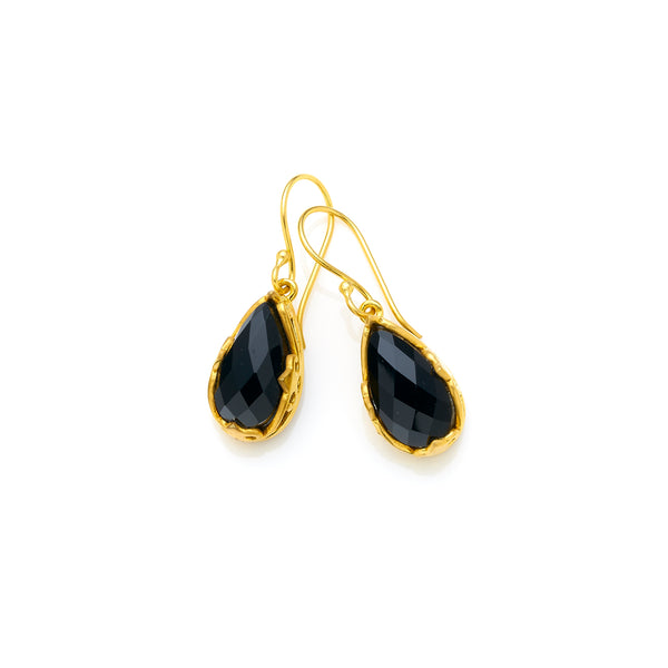 Monarch Earrings | Gold Plated Brass & Faceted Black Onyx