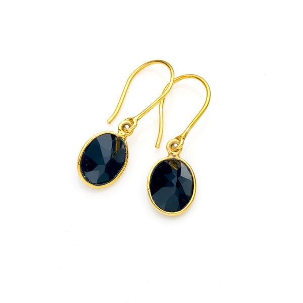 Janni Drop Earrings | Faceted Black Onyx and 925 Sterling Silver with Gold Plate