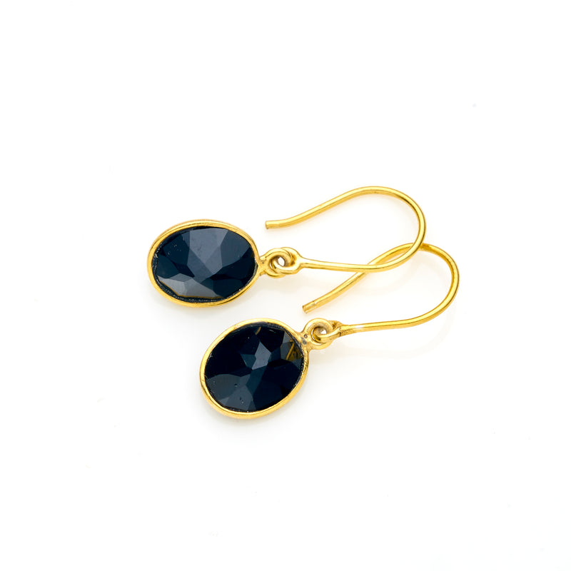 Janni Drop Earrings | Faceted Black Onyx and 925 Sterling Silver with Gold Plate