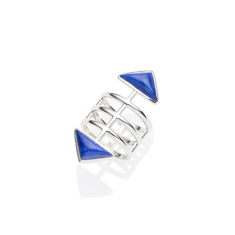 Sterling Silver & Lapis cage ring, jewellery designer, bohemian  