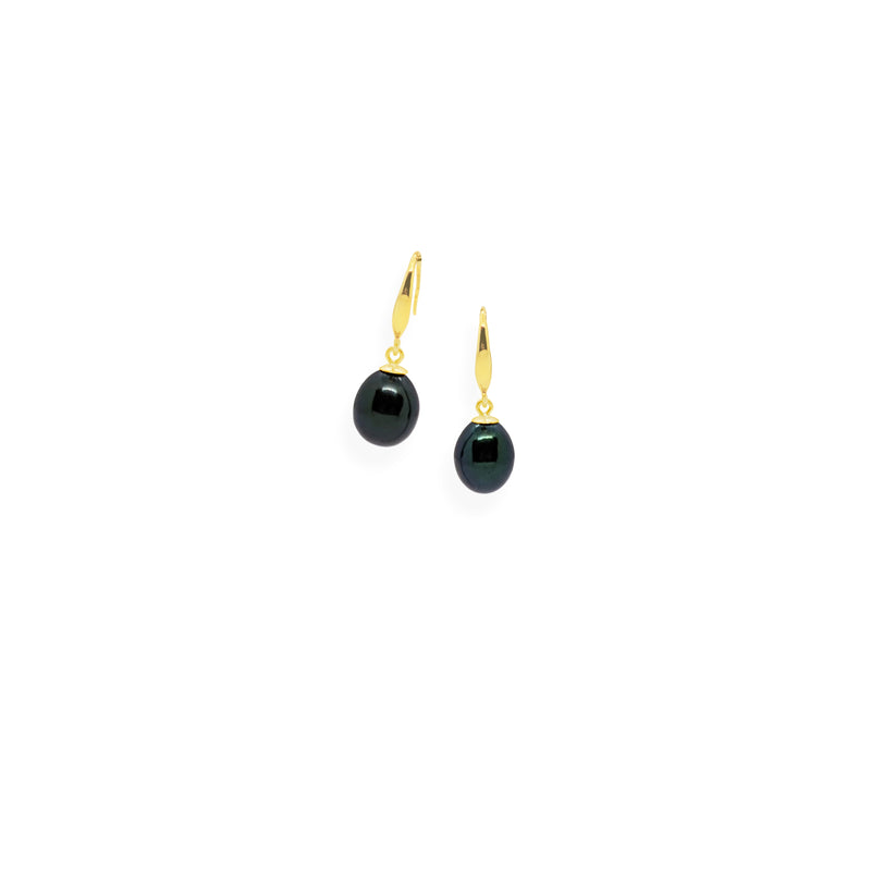 Smooth Earrings | Black Pearl, Sterling Silver and Gold Plate