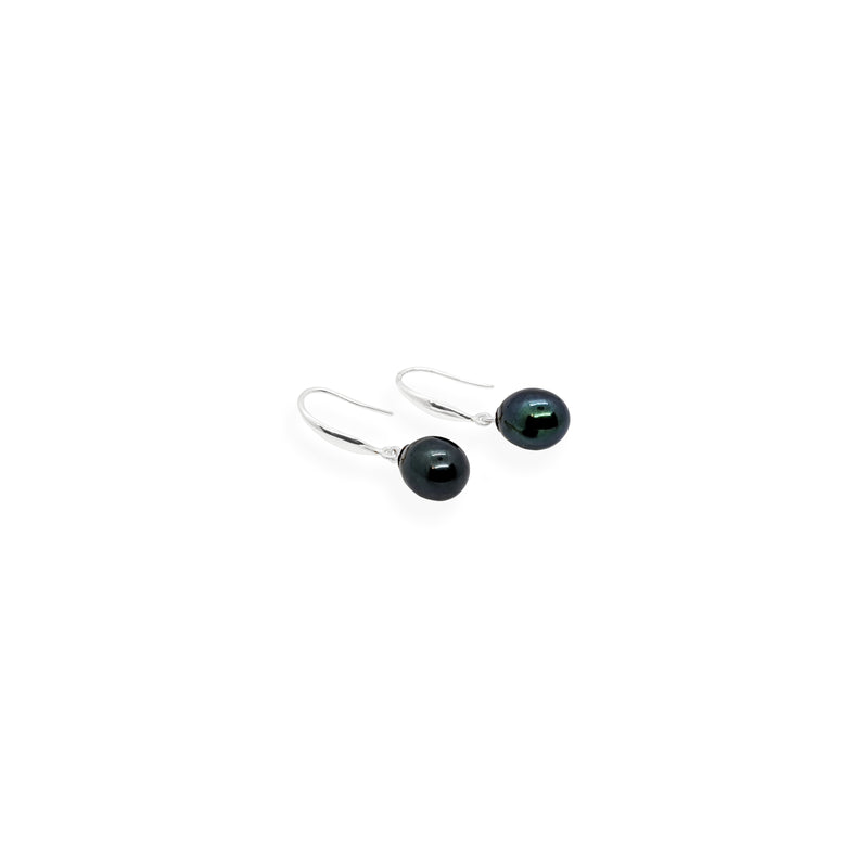 Smooth Earrings | Black Pearl and Sterling Silver