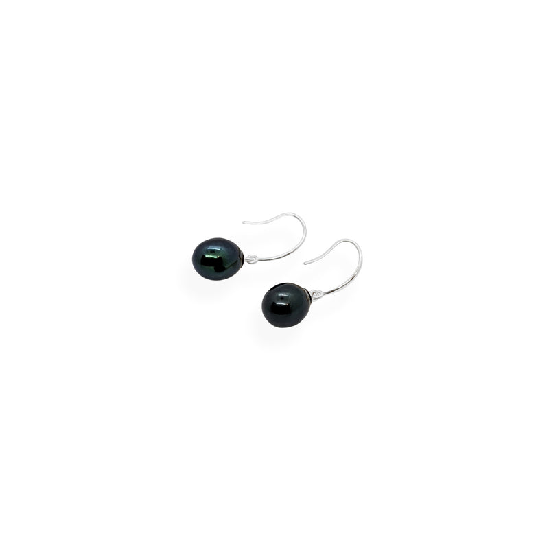 Smooth Earrings | Black Pearl and Sterling Silver