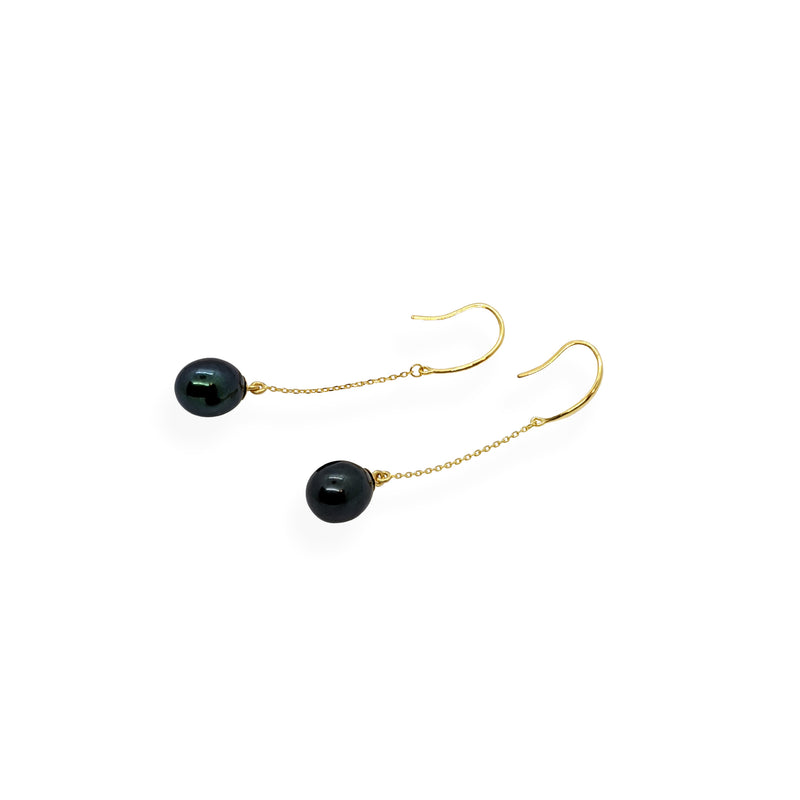 Smooth Drop Earrings | Black Pearl, Sterling Silver and Gold Plate