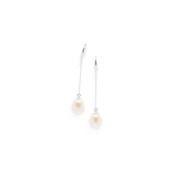 Smooth Drop Earrings | White Pearl and Sterling Silver