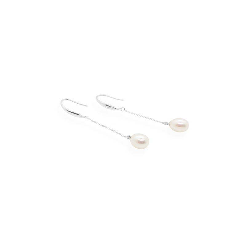 Smooth Drop Earrings | White Pearl and Sterling Silver