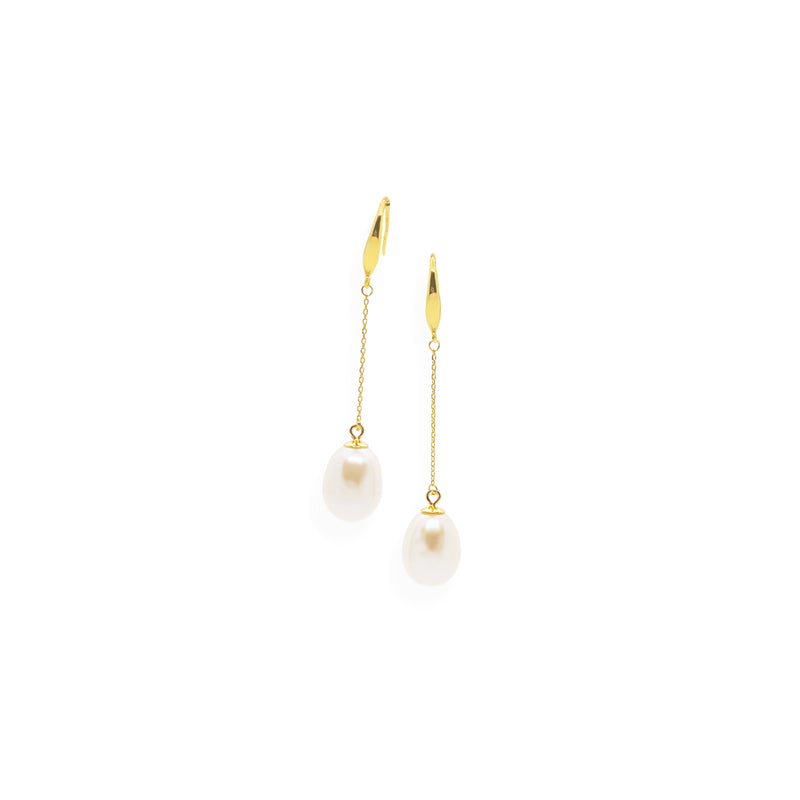 Smooth Drop Earrings | White Pearl, Sterling Silver and Gold Plate