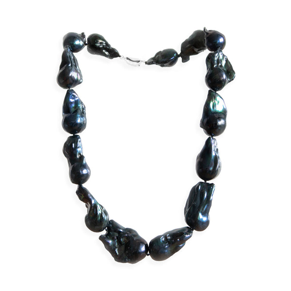 Baroque Pearl Necklace | Black Pearl and Sterling Silver