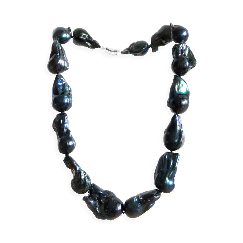 Baroque Pearl Necklace | Black Pearl and Sterling Silver