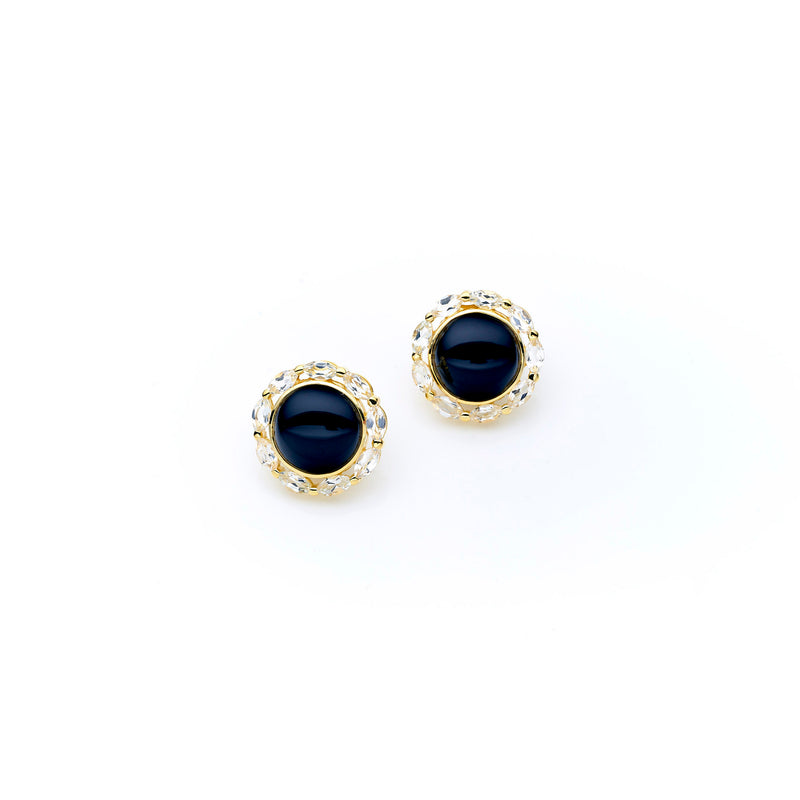 Mahu Stud | Black Onyx and White Topaz with 925 Sterling Silver Gold Plate