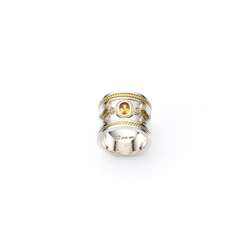 Ra Ring | 925 Sterling Silver and Gold Plate with Multi Stone